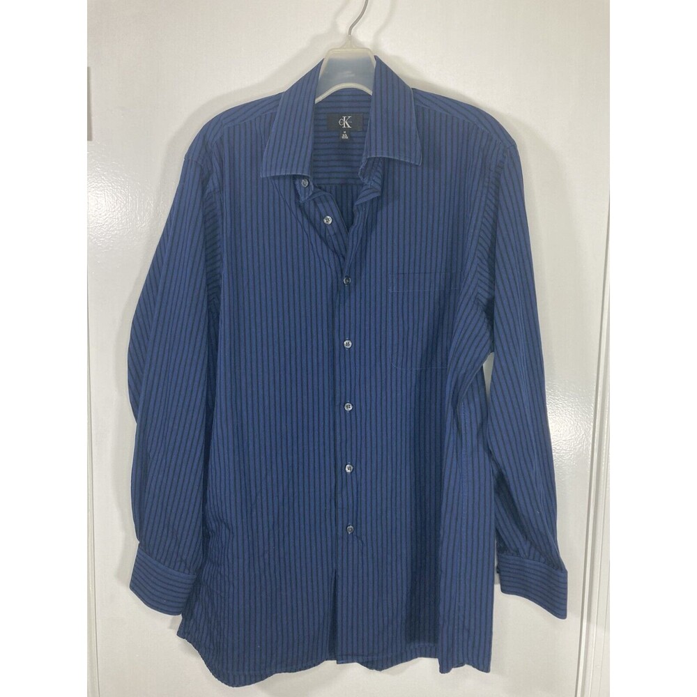 Calvin Klein Dress Shirt (Men’s Size 16.5 34/35) Blue / Black Regular Fit • EUC